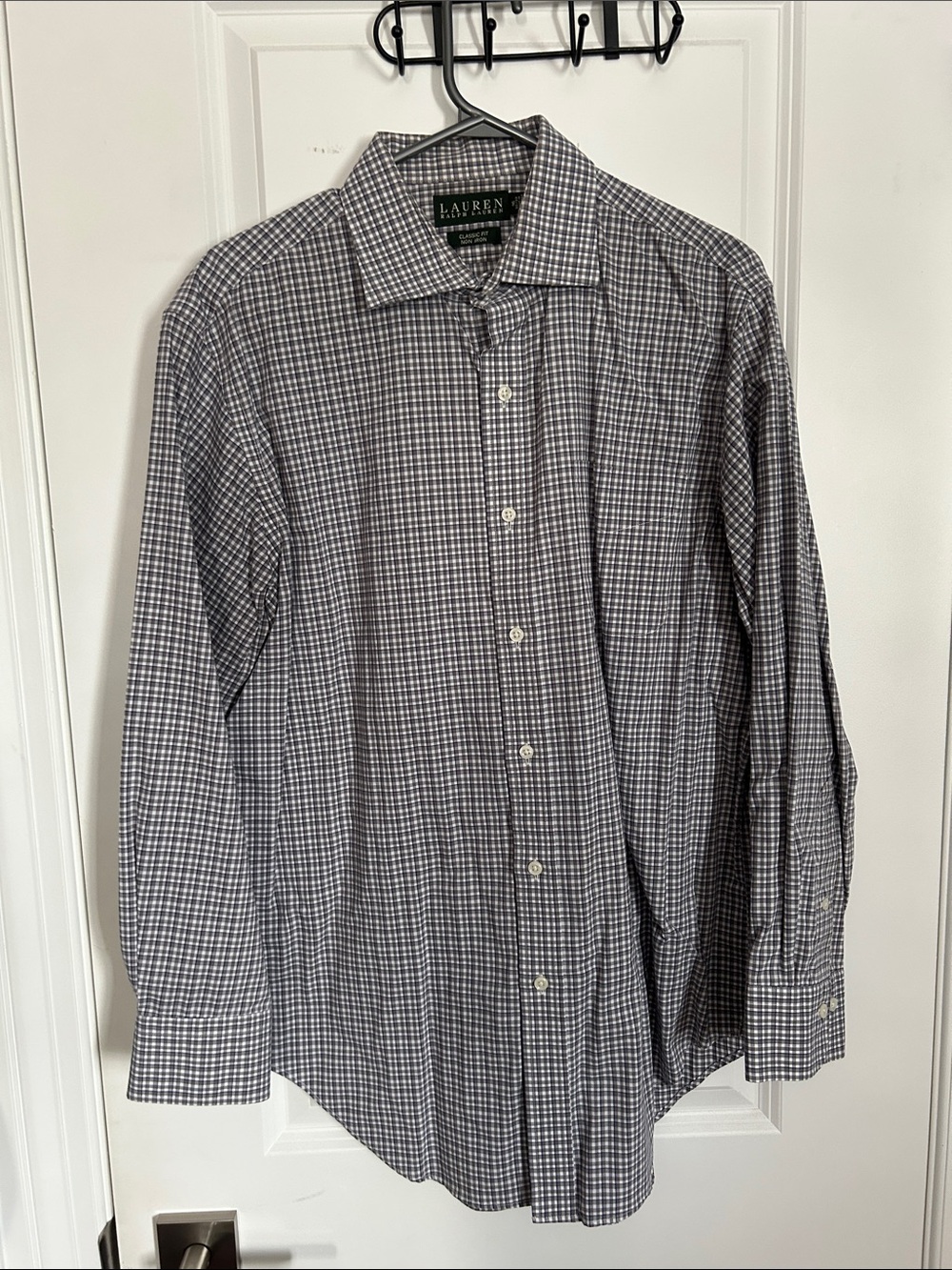 Lauren Ralph Lauren Men's Black and White Micro Check Dress Shirt Size 16 M